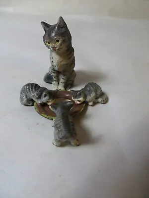 Vintage Vienna Bronze Cold Painted Ma Watching Kittens Eating Miniature Figurine • $223.33