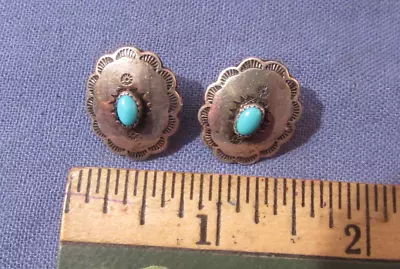 Vintage Southwest Concho Style Sterling Silver & Turquoise Post Earrings • $26