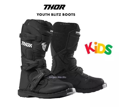 Thor MX 2023 Blitz XP Black Youth Dirt Bike Motocross Boots Kids Off Road NEW • $189