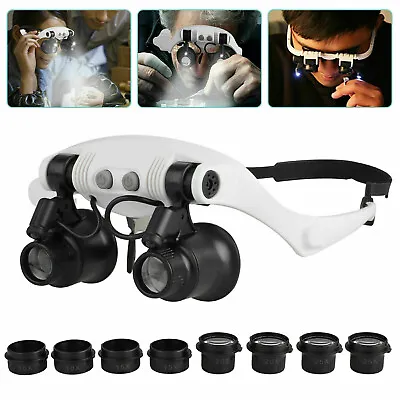 Magnifying Glass LED Light Head Loupe Jeweler Watch Bright Magnifier With 8 Lens • $10.99