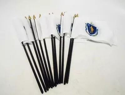 Massachusetts - 4  X 6  Flag On 10  Black Plastic Staff/ Gold Spear Tip 12pk • $27.25