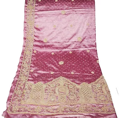 Vintage Pink Heavy Dupatta Long Stole Hand Beaded Pure Satin Silk Zardozi/Dabka • $116.45