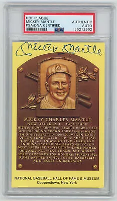  Mickey Mantle Signed Yellow HOF Plaque 7 (PSA Slabbed) 688522 • $384