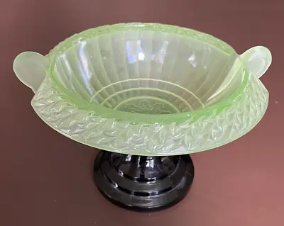 Rare Art Deco Frosted Uranium Glass Bowl & Pedestal Walther Sohne 'Berlin 1930s • £145