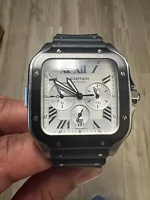 Cartier Santos Chronograph Silver Men's Rubber Strap Watch • $5950