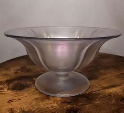 Vintage U.S. GLASS CO Stretch White Opalescent Luster Pedestal Bowl • $40