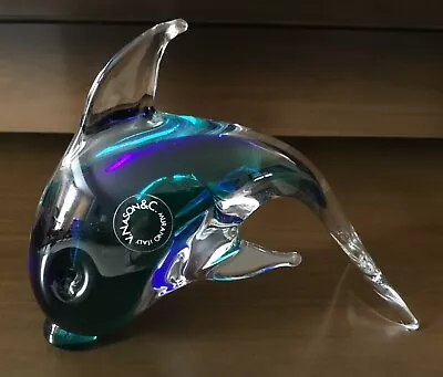 Vintage V Nason & Co Blue & Green Murano Art Glass Dolphin W/ Sticker - Mint! • $54