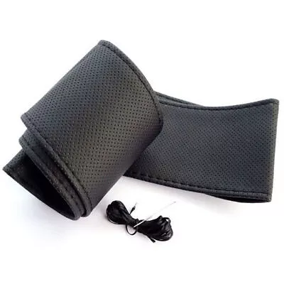 Car Truck Leather Steering Wheel Cover With Needles And Thread Black DIY • £5.51