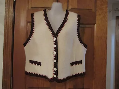 $27 • Buy Vtg Cambridge Dry Good Vest Sleeveless Sweater Beige Red Black Boiled Wool Xl 16