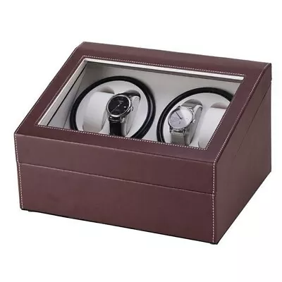 Brown Leather Watch Winder Storage Auto Display Case Box 4 6 Automatic Rotation • $48