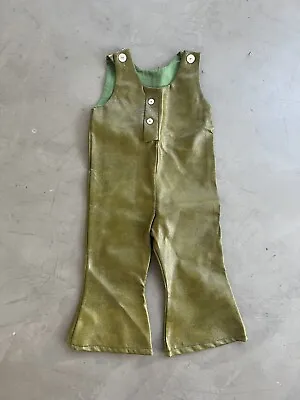 $10 • Buy Vintage Kids Faux Leather Green Overalls Vinyl 70s Biltmore Costume