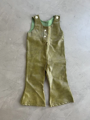 $10 • Buy Vintage Kids Faux Leather Green Overalls Vinyl 70s Biltmore Costume