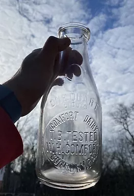 Comfort Dairy TB Tested WH Comfort Sunbury PA Pennsylvania Quart Milk Bottle • $99.99