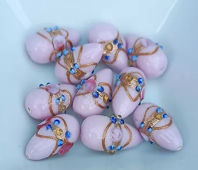 10 Pcs Beautiful 0paque Pink Wedding Cake Glass Beads Handmade Drop 11x 20mm  • £4.99