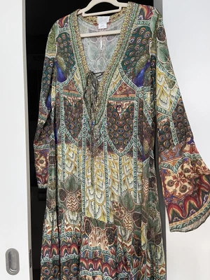 $289 • Buy Camilla Long Lace Up V Neck Dress With Bell Sleeve Size L