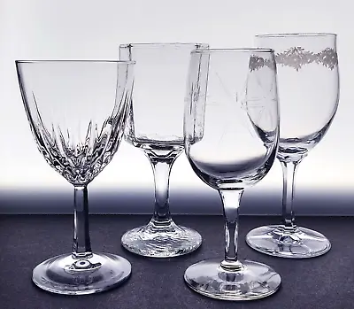 Vintage Crystal Wine Glasses Water Goblets Mismatched Glassware Set Of 4 • $32.99