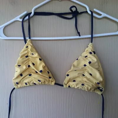  O'NEILL Women's Swim Suit Bikini TOP ONLY Yellow Blue Polka Dot Strings MEDIUM • $12.99