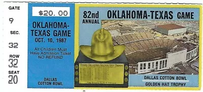 1987 OKLAHOMA SOONERS Vs TEXAS LONGHORNS College FOOTBALL Ticket (Cotton Bowl) • $11.96