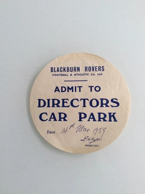 £10 • Buy Directors Car Park Ticket Blackburn Rovers V Manchester City 14.03.1959