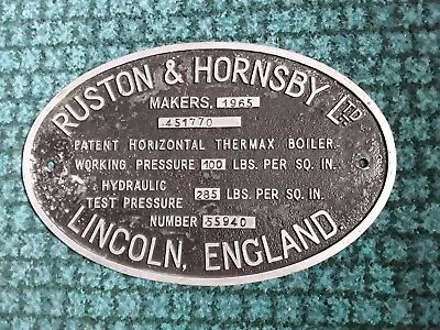 £67 • Buy Ruston And Hornsby Boiler Makers Plate 1965