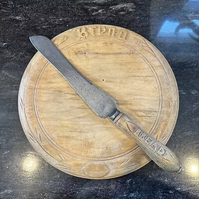 Vintage 1940s BREAD BOARD And KNIFE J H Potter SHEFFIELD Round Wood Cutting • $100.99