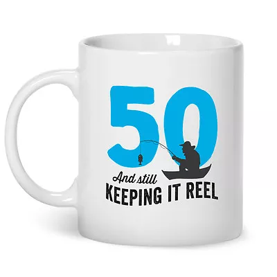 Happy 50th Birthday Fishing Gift Present Idea For Boys Dad Him & Men 50 Mug • £8.95