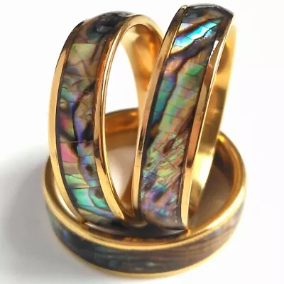 25pcs Vintage Mens Women Abalone Shell Stainless Steel Gold Ring 6mm Band Unique • $19.99