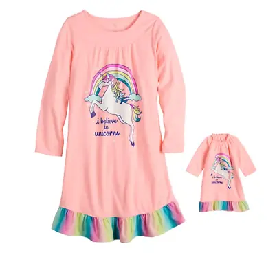 Girl 4-14 And Doll Matching Unicorn Nightgown Clothes Ft American Girl Dollie Me • $17.99