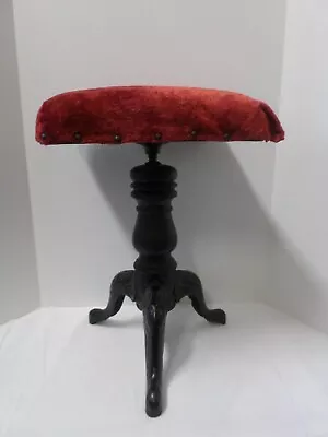 $99.99 • Buy Vintage Piano Organ Vanity Stool Adjustable Swivel Wood & Cast Iron Square Seat