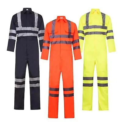 HI Viz Overalls Yellow Orange Navy Coverall Mechanics Boiler Suits |M-3XL| • £19.95