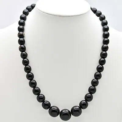 Original Vintage Black Onyx Amber Nephrite Jade Beaded Gemstone Estate Necklace • $552.50