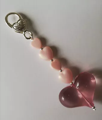 Beaded Valentine Keyring / Bagcharm - Pink Love Hearts • £3.99