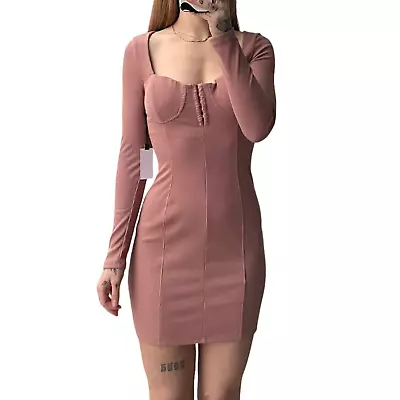 ASTR The Label NEW Blush Rib Knit Long Sleeve Bustier Bodycon Dress Size S • £22.76