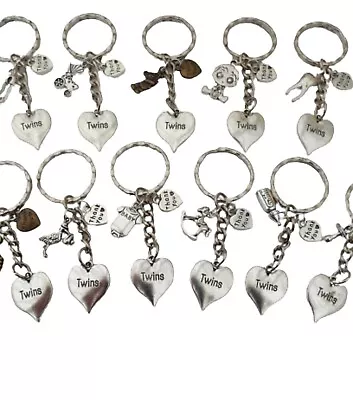 BABY SHOWER KEYRINGS New Twin Babies Shower Favour Thank You Love Gift + Bag • £52.97