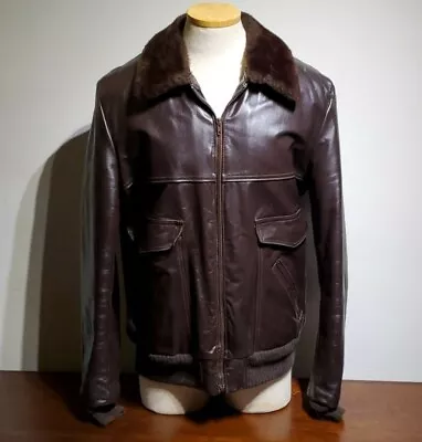 Vintage Flight Bomber Jacket Fur Lining Collar Leather Sz Med - Lge Measurement  • $124.99