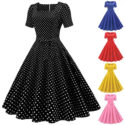 Women's Vintage Rockabilly 50s 60s Pinup Swing Cocktail Evening Party Midi Dress • £17.89