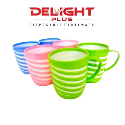 £8.49 • Buy Tea Coffee MUGS Reusable Striped COLOURFUL PLASTIC Drinking Cups Camping Kids X6