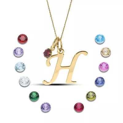 9ct Gold Initial Alphabet Letters Pendant Letter And Birthstone Necklace Gift • £63.49