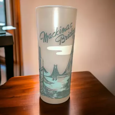 Vtg 1950s Michigan Mackinac Bridge Frosted Glass MCM Barware Tumbler • $20