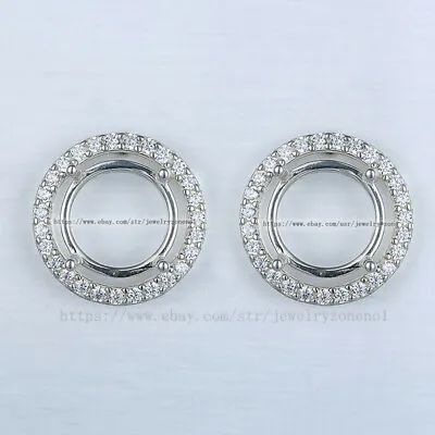 $7.48 • Buy Pre Notched 925 Sterling Silver Earrings Setting Round 4mm To 13mm 4 Prong Mount