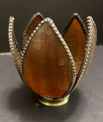 Vintage Caramel Amber Slag Glass Tulip Shade 5 Petal Beaded Edge 2.25  Fitter • $35