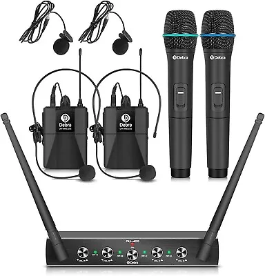 Debra Audio Pro UHF 4 Channel Wireless Microphone System Lavalier/ Headset Hand • £119.99