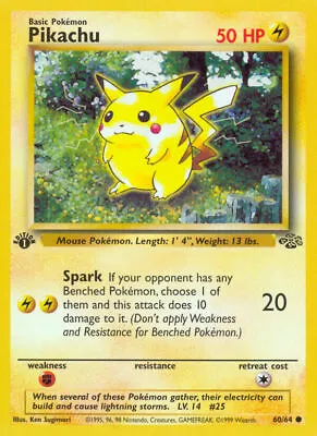 $19.99 • Buy 1st Edition Pikachu 60/64 - Jungle - Non-Holo WoTC Pokemon Card - Near Mint (NM)