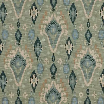 ILiv Boho Sage Ikat Fabric Linen Cotton Curtain Upholstery Cushion Per Metre • £32.95