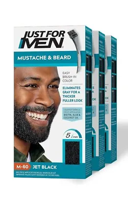 3 Pack Just For Men Mustache & Beard Coloring For Gray Hair Jet Black M-60 3 Ct. • $32.95