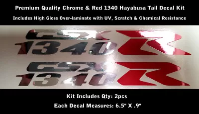 1340 R Hayabusa GSXR Tail Decal Kit 2pcs Chrome & Red Premium Laminated 0176 • $13.95