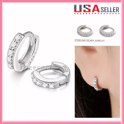 Elegant 925 Sterling Silver CZ Cubic Huggie Hoop Small Earrings Men Women Gift • $9.42