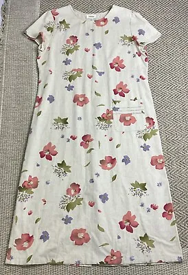 Talbots VTG Linen Blend Floral Maxi Dress Size 14 Beige Pocket Pullover • $30