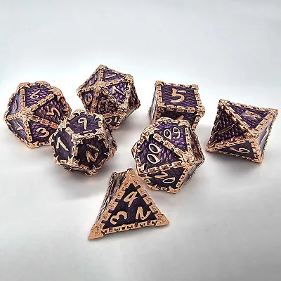 7pcs Rose Gold Purple Metal Dice Set Polyhedral Dungeons Dragons DND RPG Game • $19.49