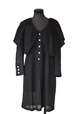 Mariella Burani For Amuleti Dressblack Woolpleated Collarpearl Buttons 10 • $89.99